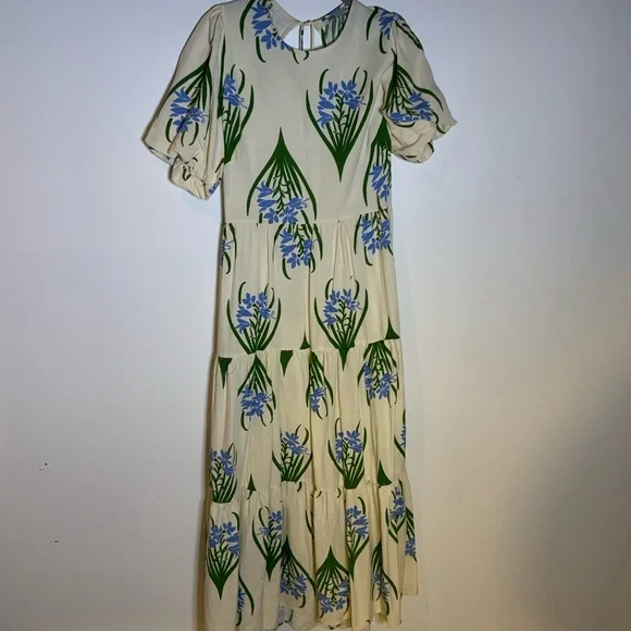 Zara Cream Dress with Blue and Green Floral Design Zara Cream Dress with Blue and Green Floral Design